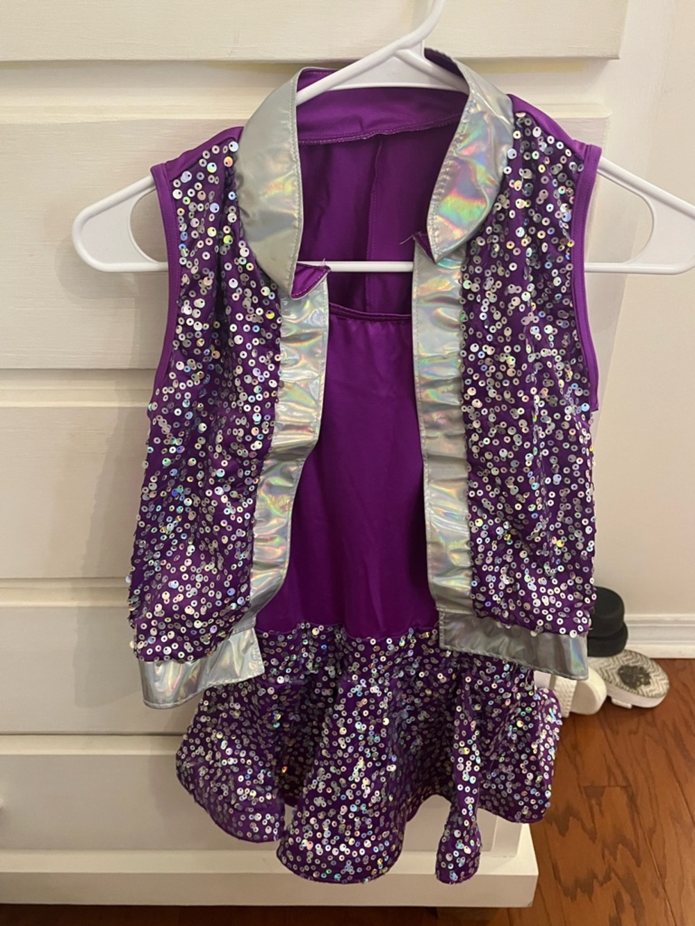 Weissman Purple Sequin Dance Vest and Skirt Set with Silver Trim